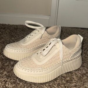 Woven Platform Lace-Up Sneakers - Cream